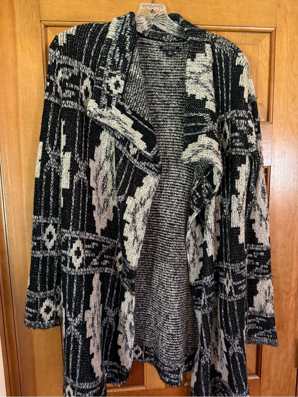 Lucky Brand Black and Cream Open-Front Patterned Cardigan
